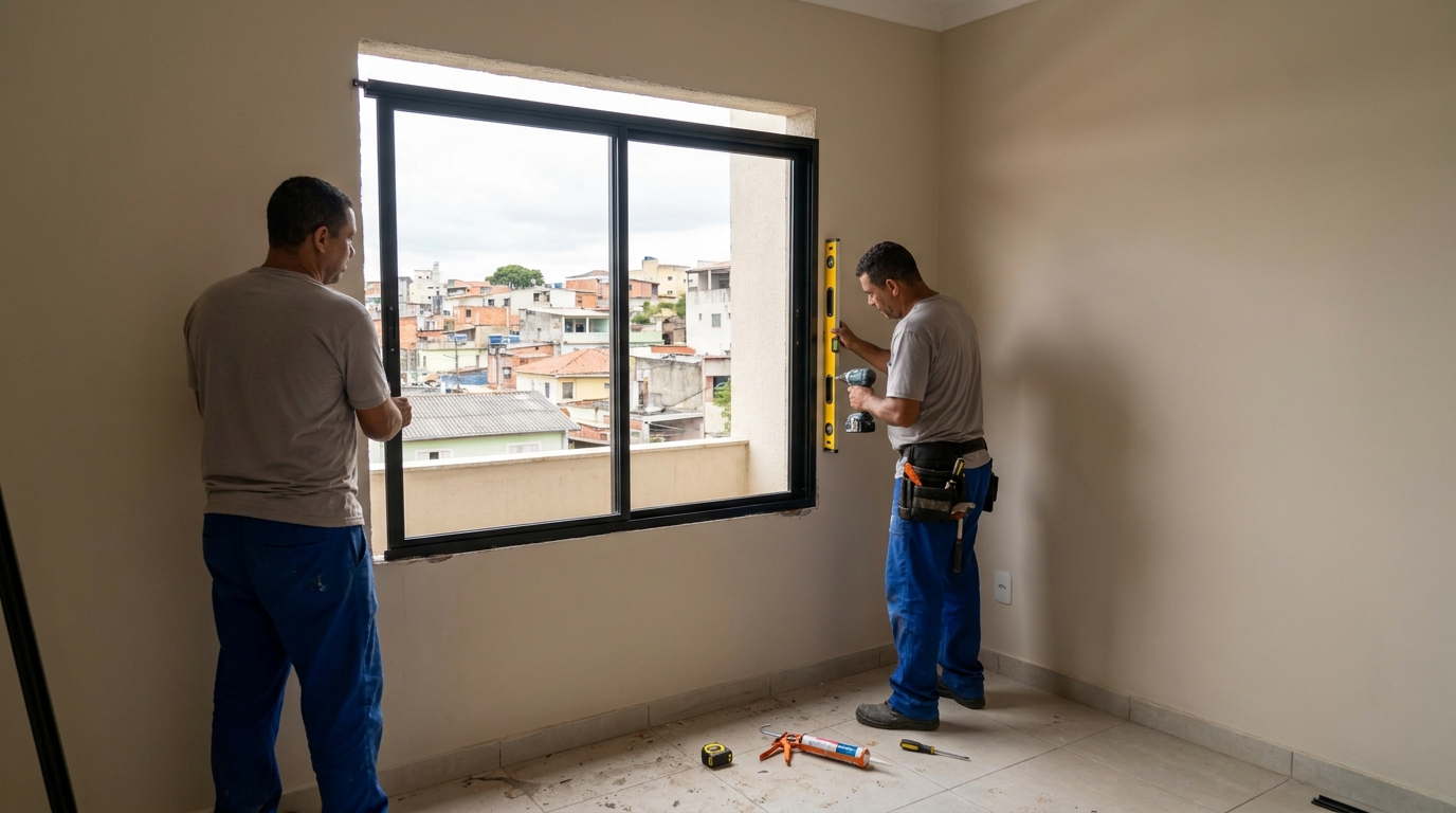 Esquadria de alumínio em quarto bege em Asa Norte-DF
