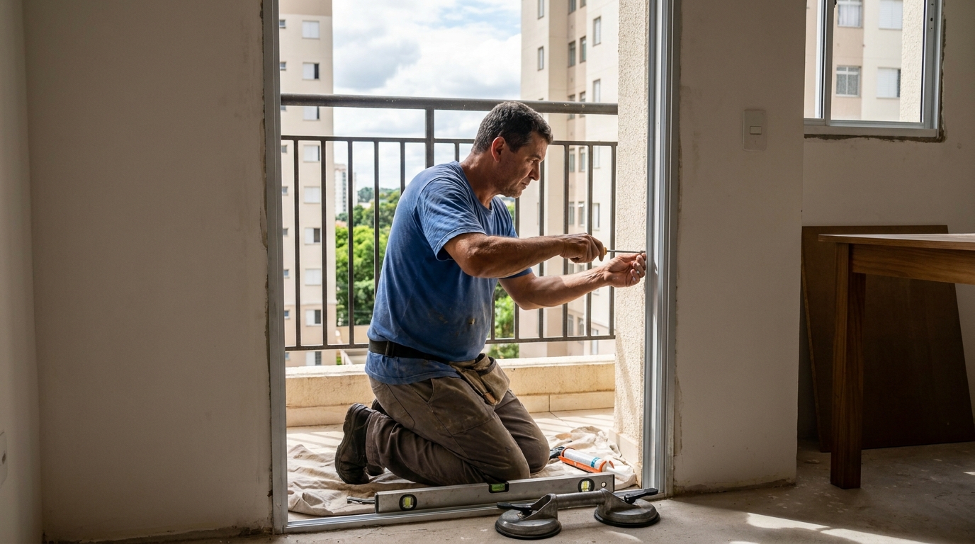 Janela de vidro em apartamento alto em Asa Norte-DF