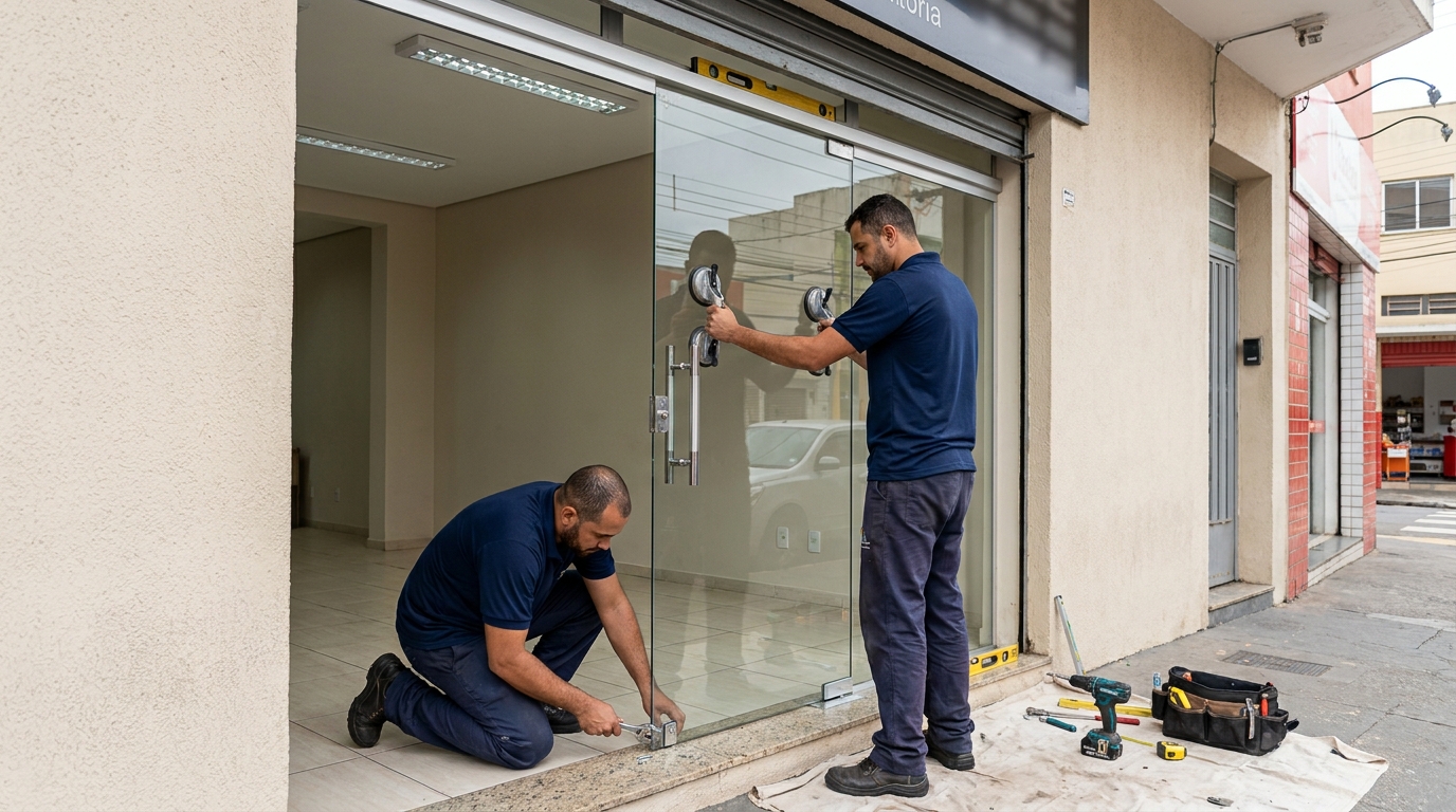 Porta de vidro com puxador inox em Asa Norte-DF